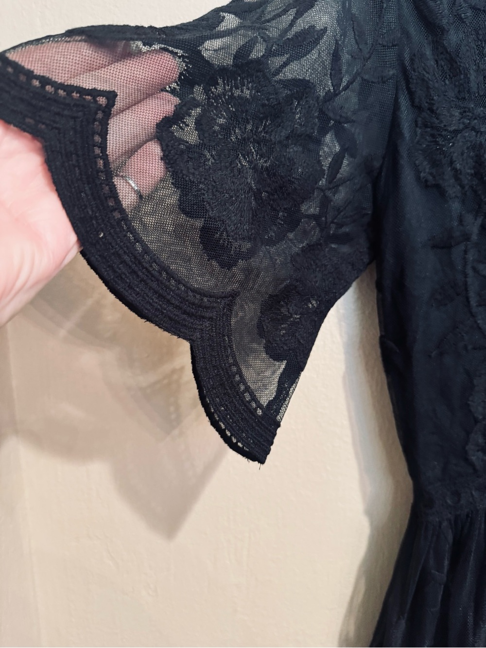 Sheer Black Lace V-Neck Maxi Gown With Deep V-Neck, Built-in Shorts Side Slits - Picture 4 of 10